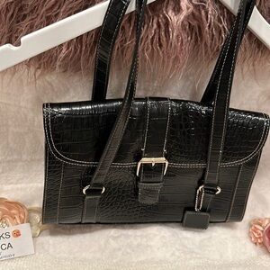 Liz Claiborne black shoulder bag faux alligator